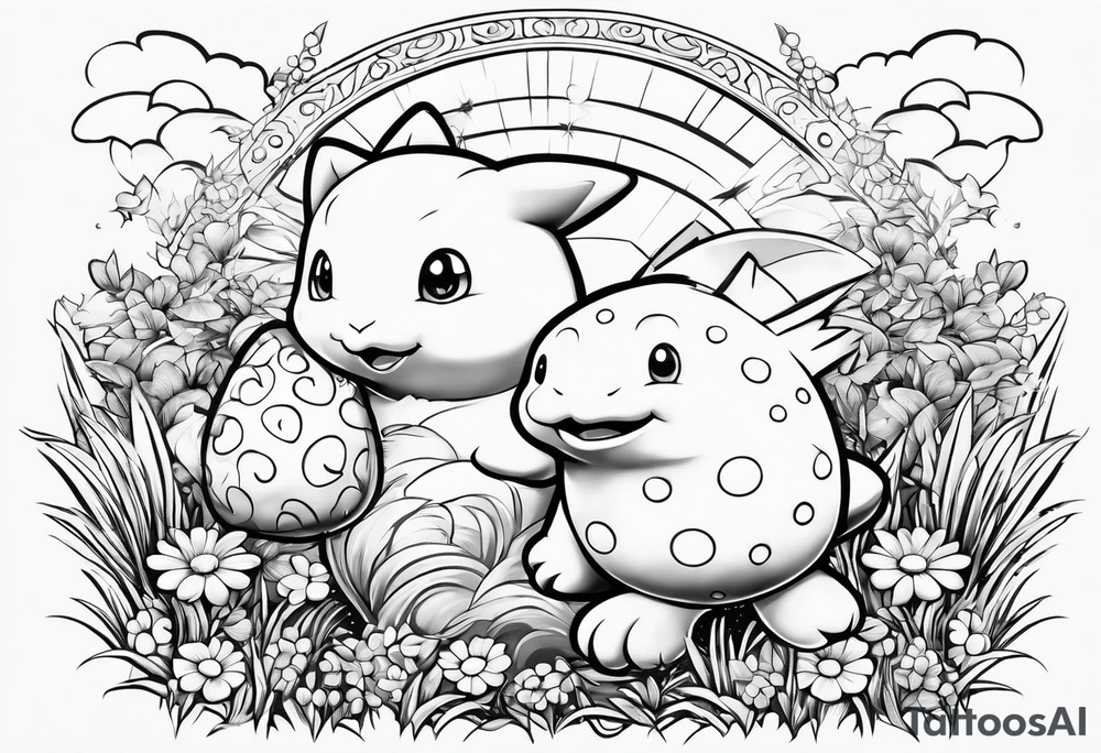 Togepi and todidile playing together in a field tattoo idea