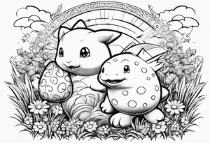 Togepi and todidile playing together in a field tattoo idea