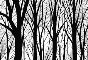 Silhouettes of trees drawn with simple vertical lines, without unnecessary details. tattoo idea