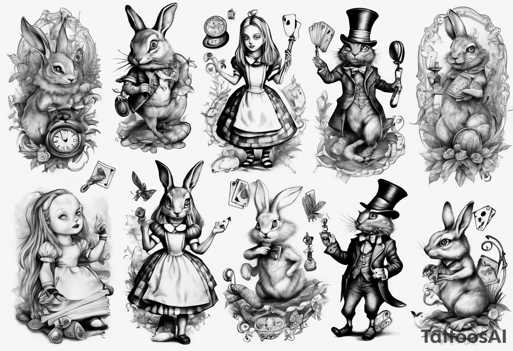 Alice in wonderland characters tattoo idea