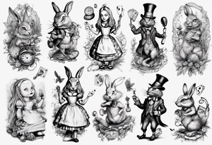 Alice in wonderland characters tattoo idea