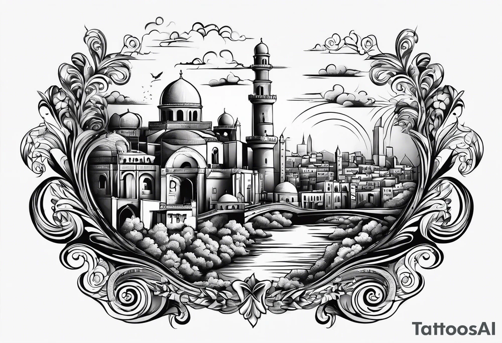israel city vector 
swirl  vignette tattoo idea