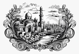 israel city vector 
swirl  vignette tattoo idea