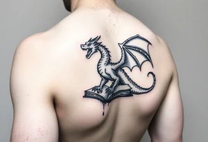 arm sleeve, fantasy, incorporates existing small tattoo of a dragon flying out of a book located just above the back of the elbow

Dungeons and Dragons
Warcraft
Lord of the Rings
Forgotten Realms tattoo idea
