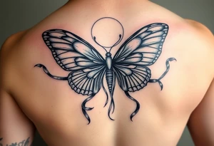 ethereal butterfly with flowing silk ribbons in moonlight tattoo idea