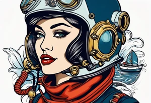 Navy Diving helmet with a shark and pin up girl tattoo idea