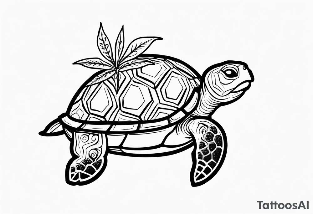 Cartoon turtle, marijuana leaf tattoo idea