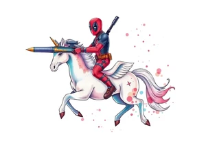 Deadpool riding a unicorn shooting Russian era rocket launcher tattoo idea