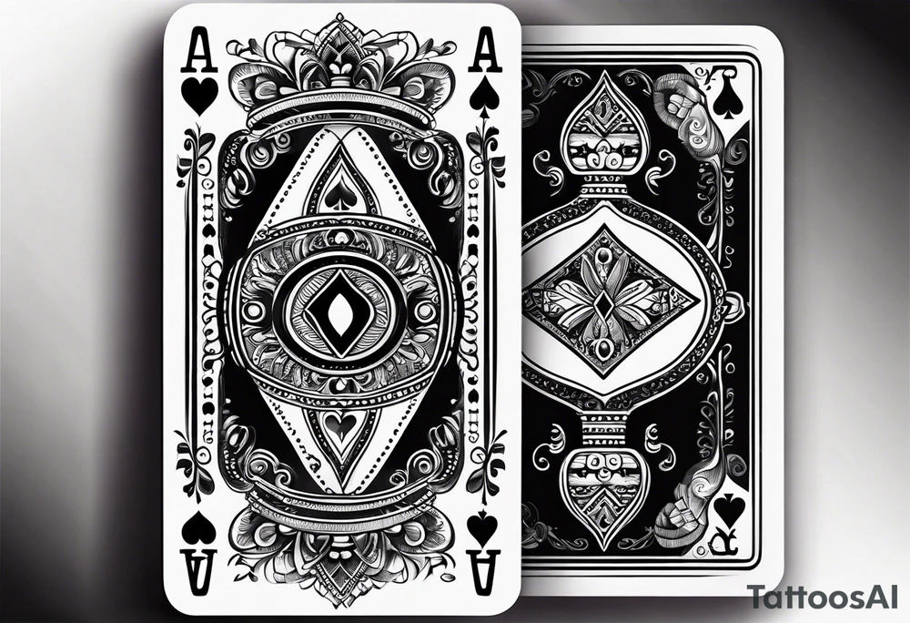one playing card with both queen of hearts and king of spades incorporated in extreme minimalistic  style tattoo idea