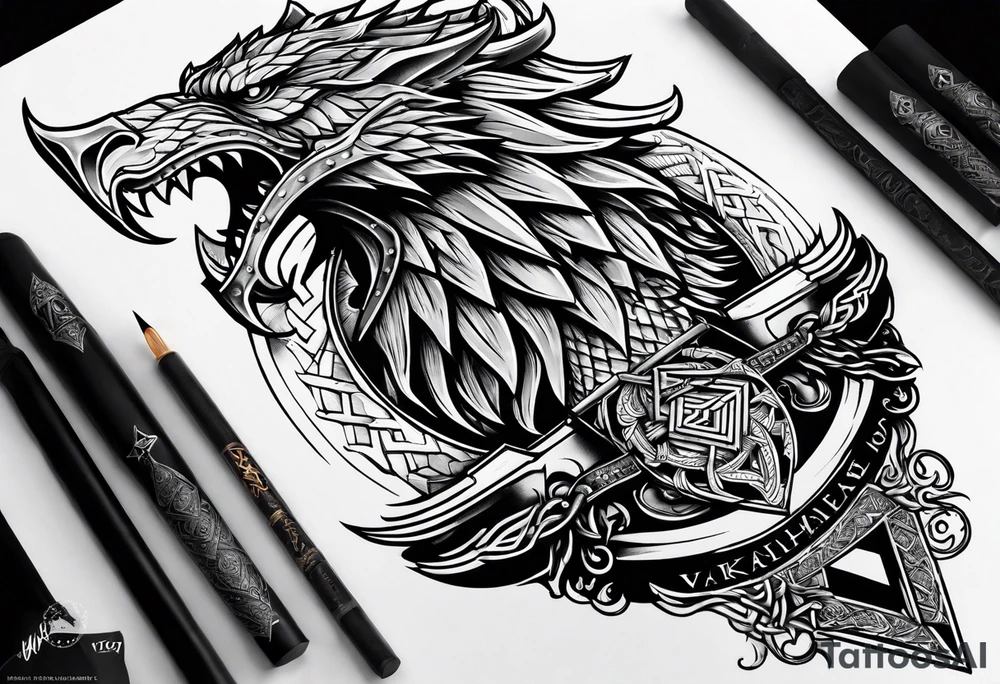 Valhalla valknut sword axe Dragon tattoo idea