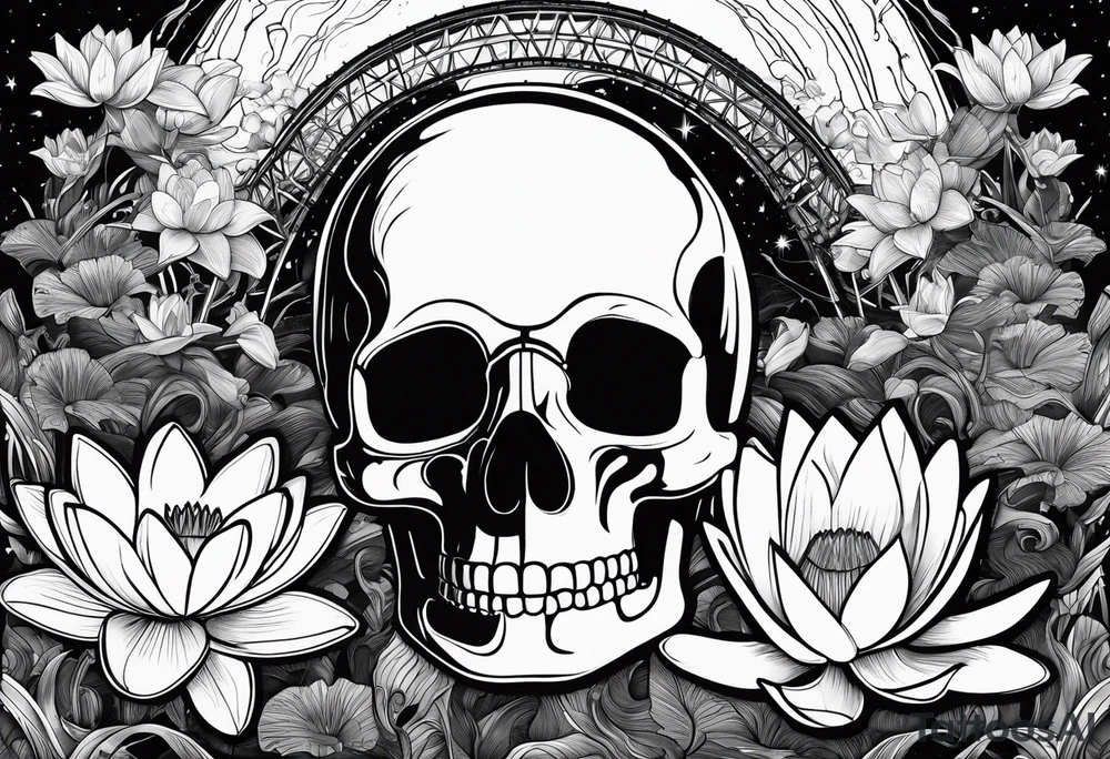 roller coaster track, water lily, daffodils, space and stars, skulls tattoo idea