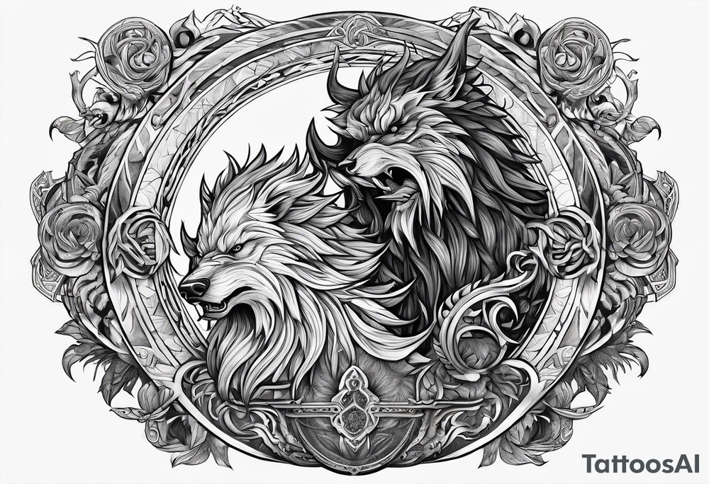 Odin Vs Fenrir with suminagashi art tattoo idea