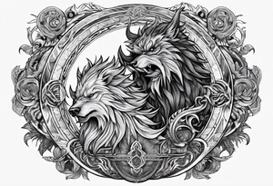 Odin Vs Fenrir with suminagashi art tattoo idea