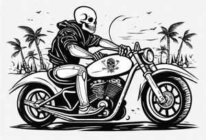 Skeleton riding motorcycle along the beach tattoo idea