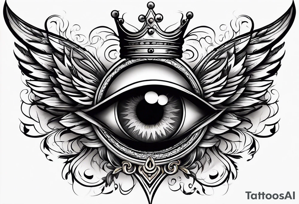 big eye with wings and crown tattoo idea