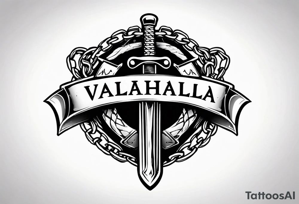 Valhalla round shield axe barbed wire chains tattoo idea