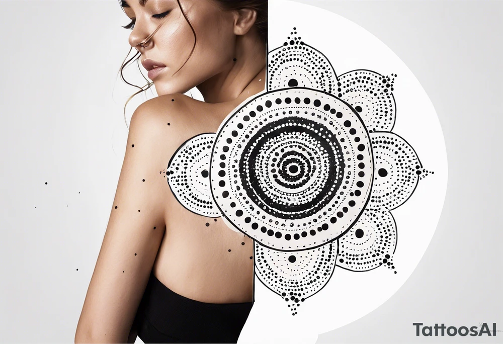 simple sunshine mandala made of black dots with circles tattoo idea