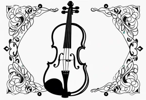 minimalist violin with some jewel tone accent colors, mostly black and white tattoo idea