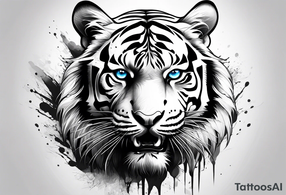 Tiger with blue eyes for leg tattoo idea