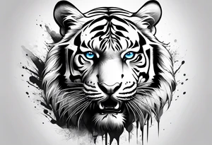 Tiger with blue eyes for leg tattoo idea