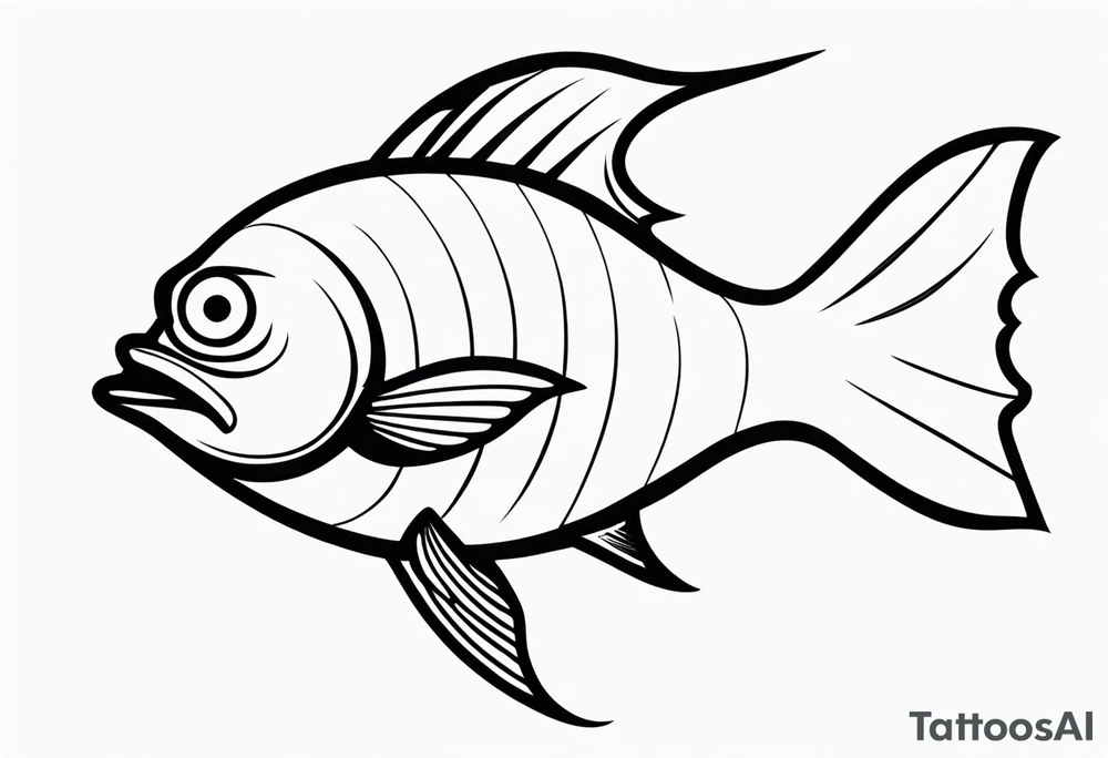 Aggressive looking minimalist cartoon fish tattoo idea