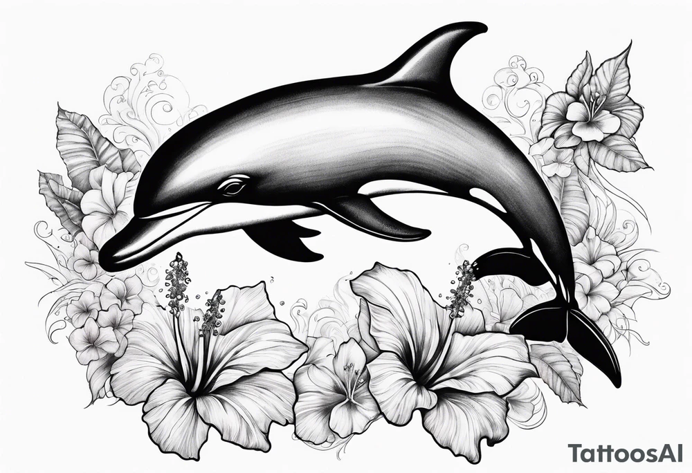 dolphin, sea , hibiscus tattoo idea