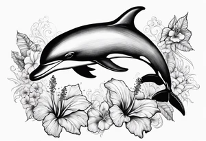 dolphin, sea , hibiscus tattoo idea