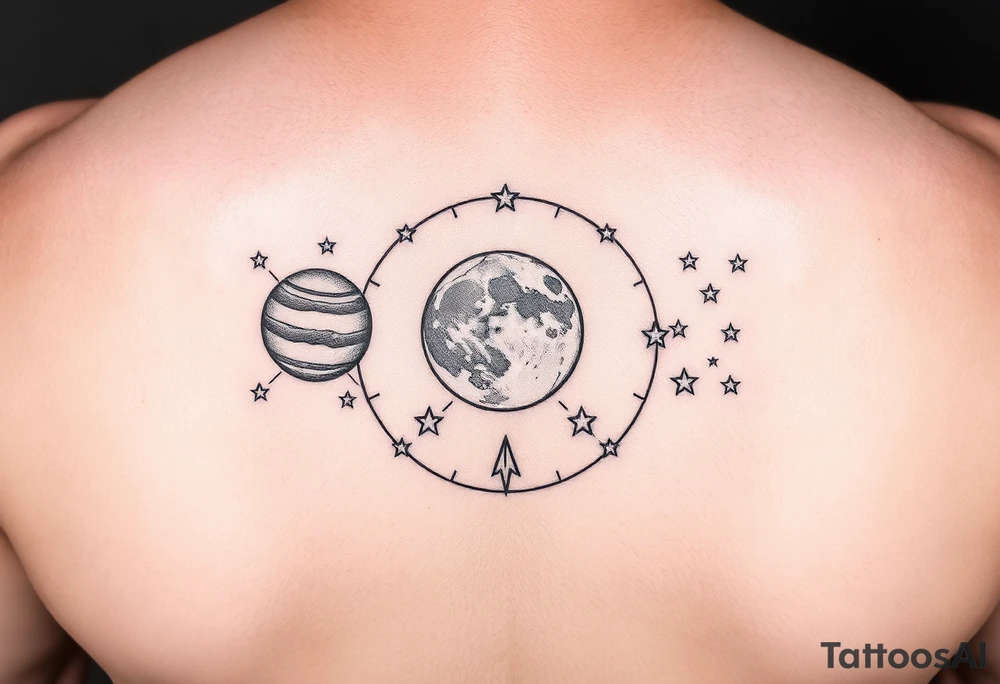 Zodiac constellation with Jupiter mars and the moon with lots of stars tattoo idea