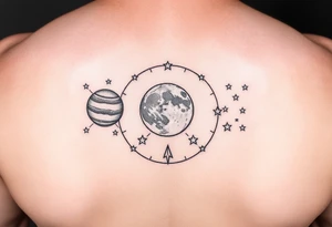 Zodiac constellation with Jupiter mars and the moon with lots of stars tattoo idea