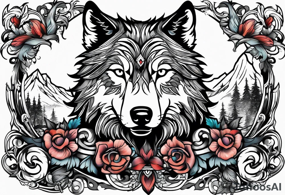 Wolf with crow tattoo idea