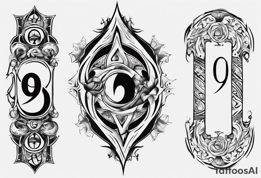 number 9 right side up and upside down connected tattoo black and grey on inside forearm 9:16 aspect ratio tattoo idea