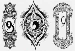 number 9 right side up and upside down connected tattoo black and grey on inside forearm 9:16 aspect ratio tattoo idea