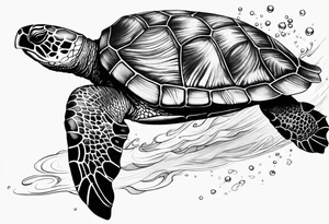 A serene turtle swimming underwater, detailed shell patterns visible, symbolizing patience and longevity.” tattoo idea