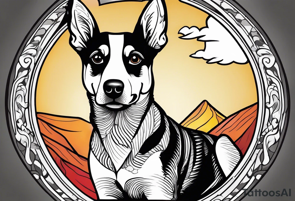 Black and white Dog of breed mountain feist named buddy tattoo idea