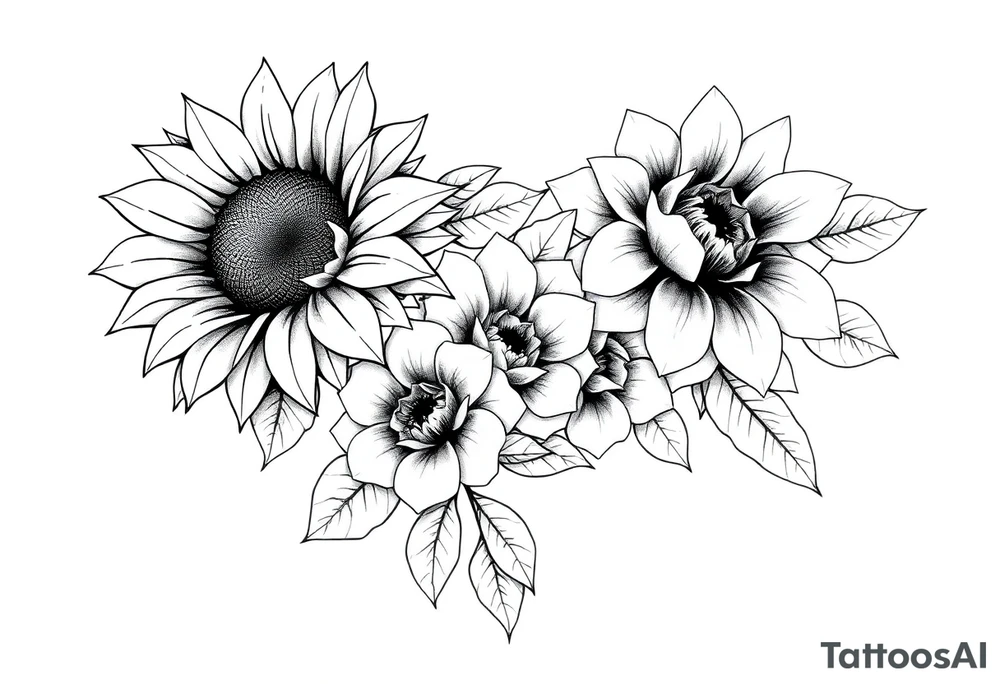 sunflower and roses  floral sleeve tattoo tattoo idea