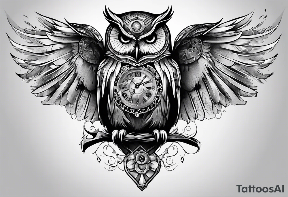 Owl with clockwork tattoo idea