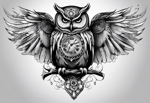 Owl with clockwork tattoo idea