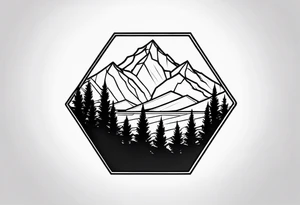 mountain with trees in an hexagon tattoo idea