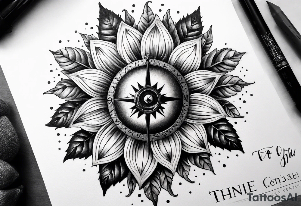 Sunflower and a compass, with the words "To Thine Own Self Be True" tattoo idea