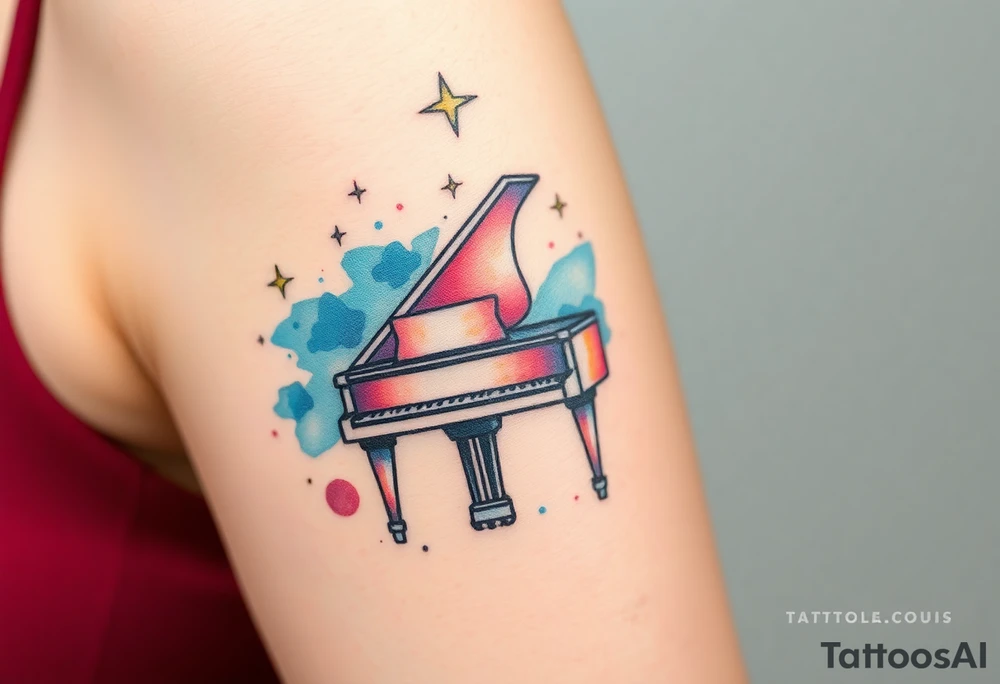 dreamy grand piano under the star tattoo idea