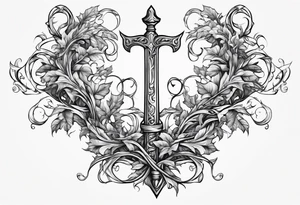 Leafy vines with sword tattoo idea