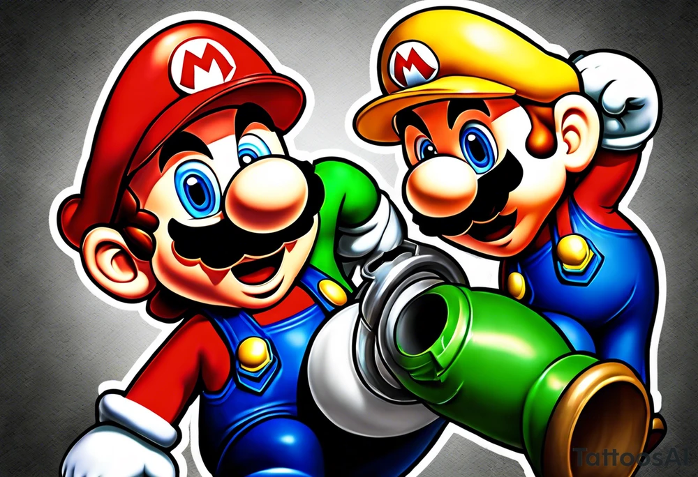 Mario and Luigi getting sucked down a plumbers pipe tattoo idea