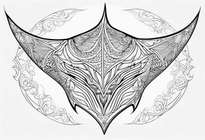 Tattoo sketch of manta ray in outline, without shadows and background, made of sacred ornament tattoo idea