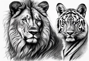 uma leoa, um leao e seus dois filhotes dentro de um retangulo tattoo idea
