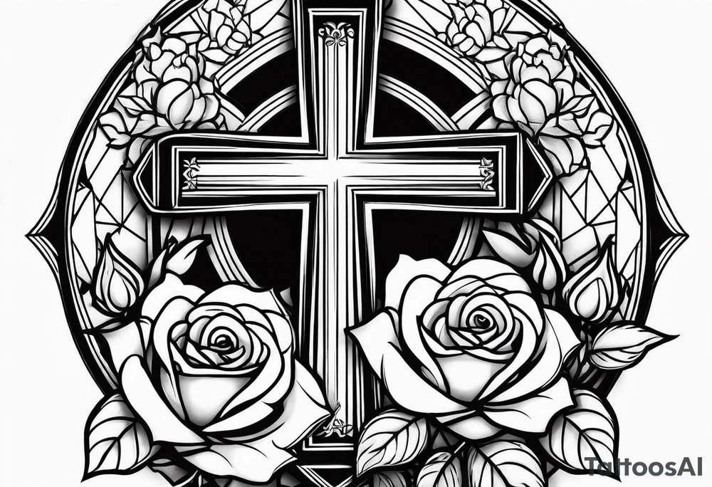roses with a cross in the middle tattoo idea