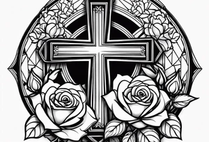 roses with a cross in the middle tattoo idea