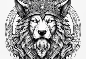 greek god zeus, full sleeve, attractive female face with wolf headress, chemical formula for protein, wolf tattoo idea