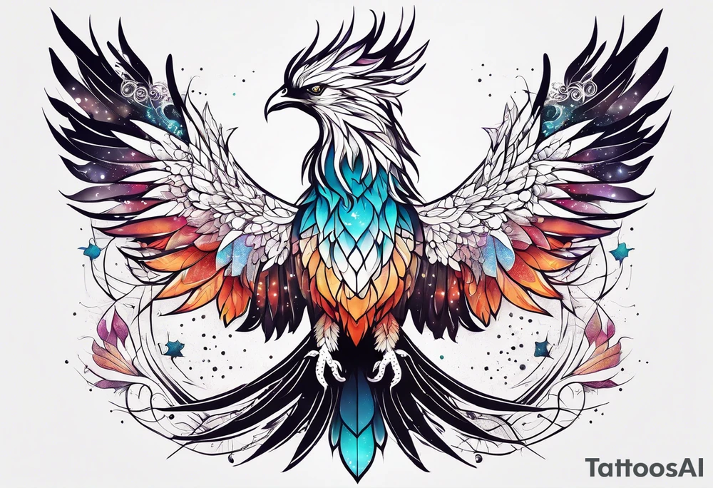 Constellation, animal phoenix , snow , géométric , flower tattoo idea