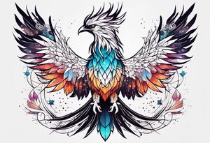 Constellation, animal phoenix , snow , géométric , flower tattoo idea