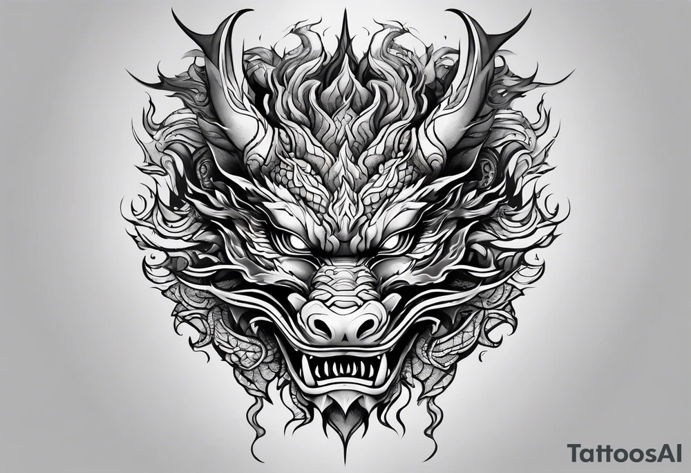 dragon mask fire tattoo idea
